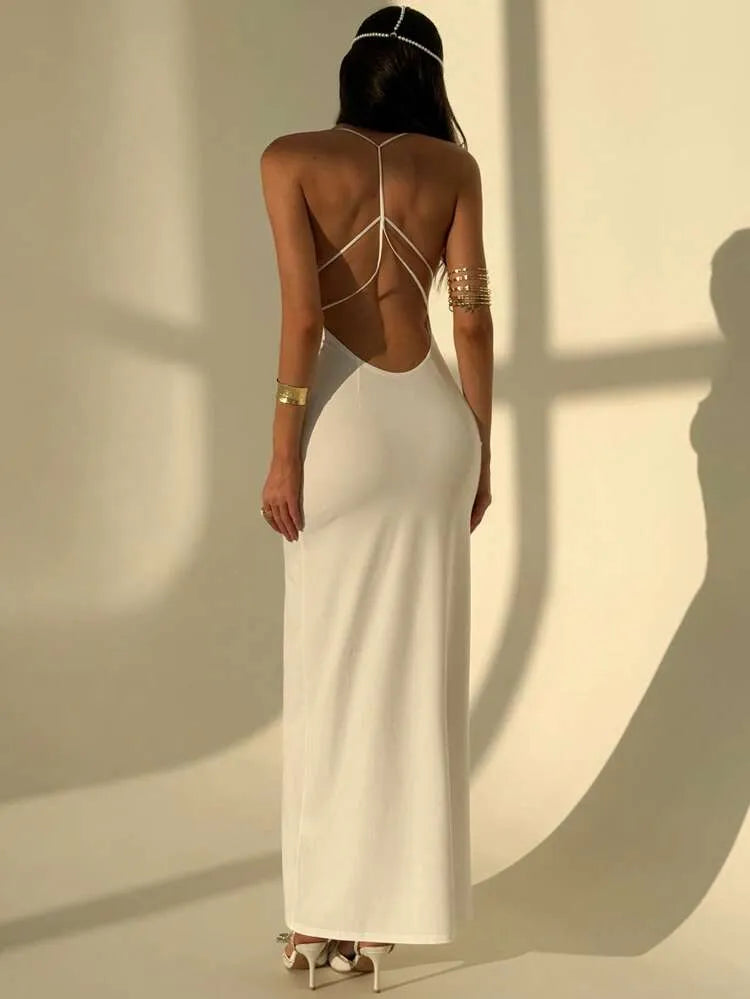 White Open-Back Maxi Dress