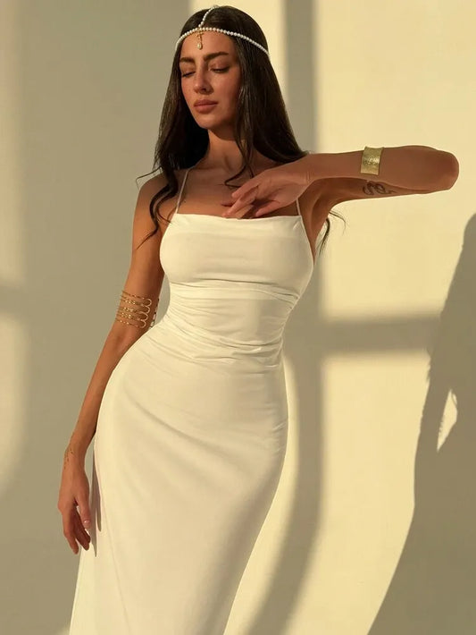 White Open-Back Maxi Dress