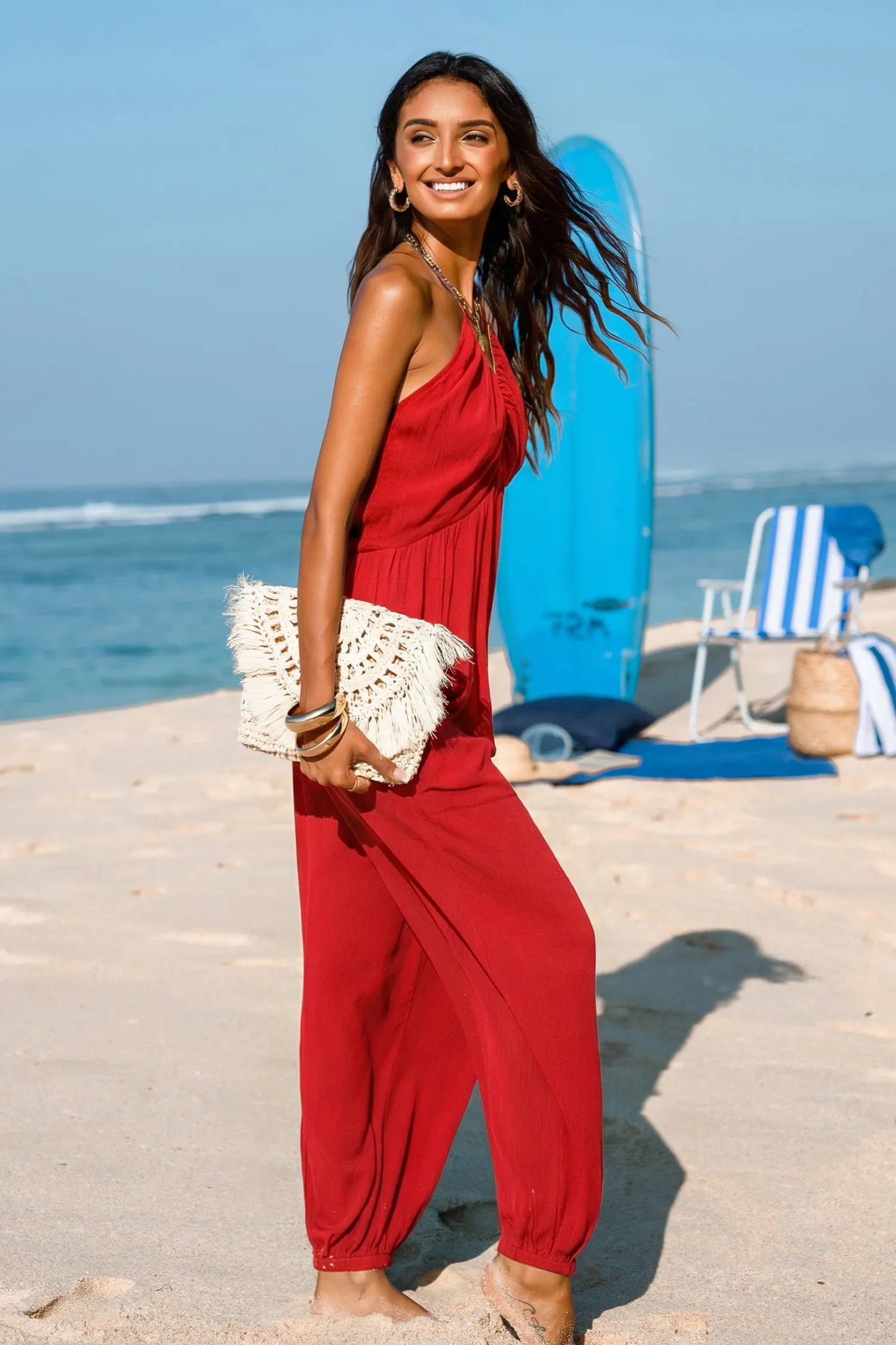 Reverie™ Ruched Deep-V Halter Jumpsuit